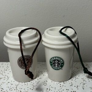 Pair of 2 ceramic Starbucks Christmas tree ornaments
